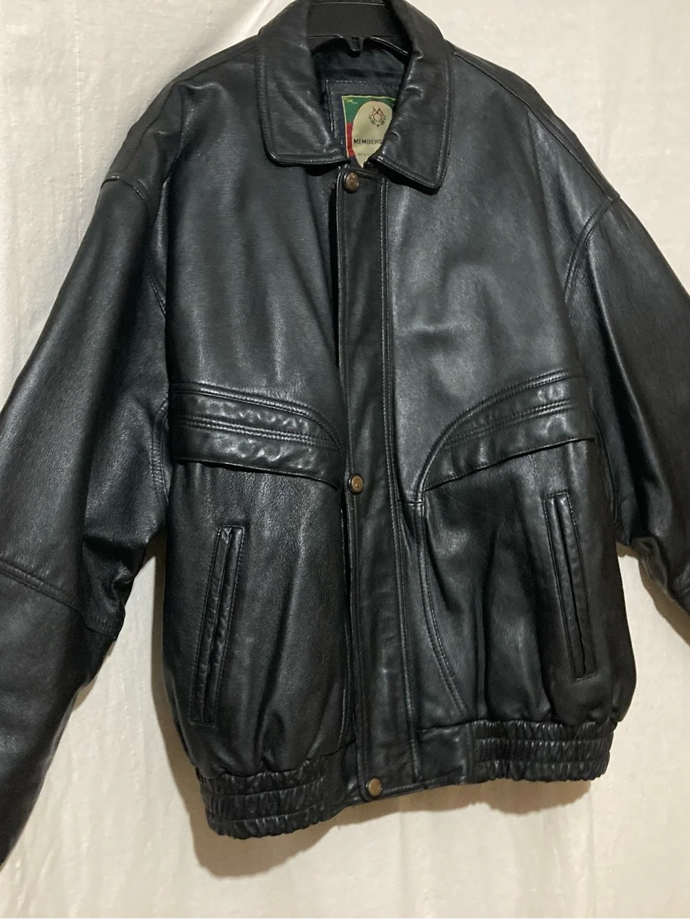 Members Only Black Leather Bomber Jacket Large EUC